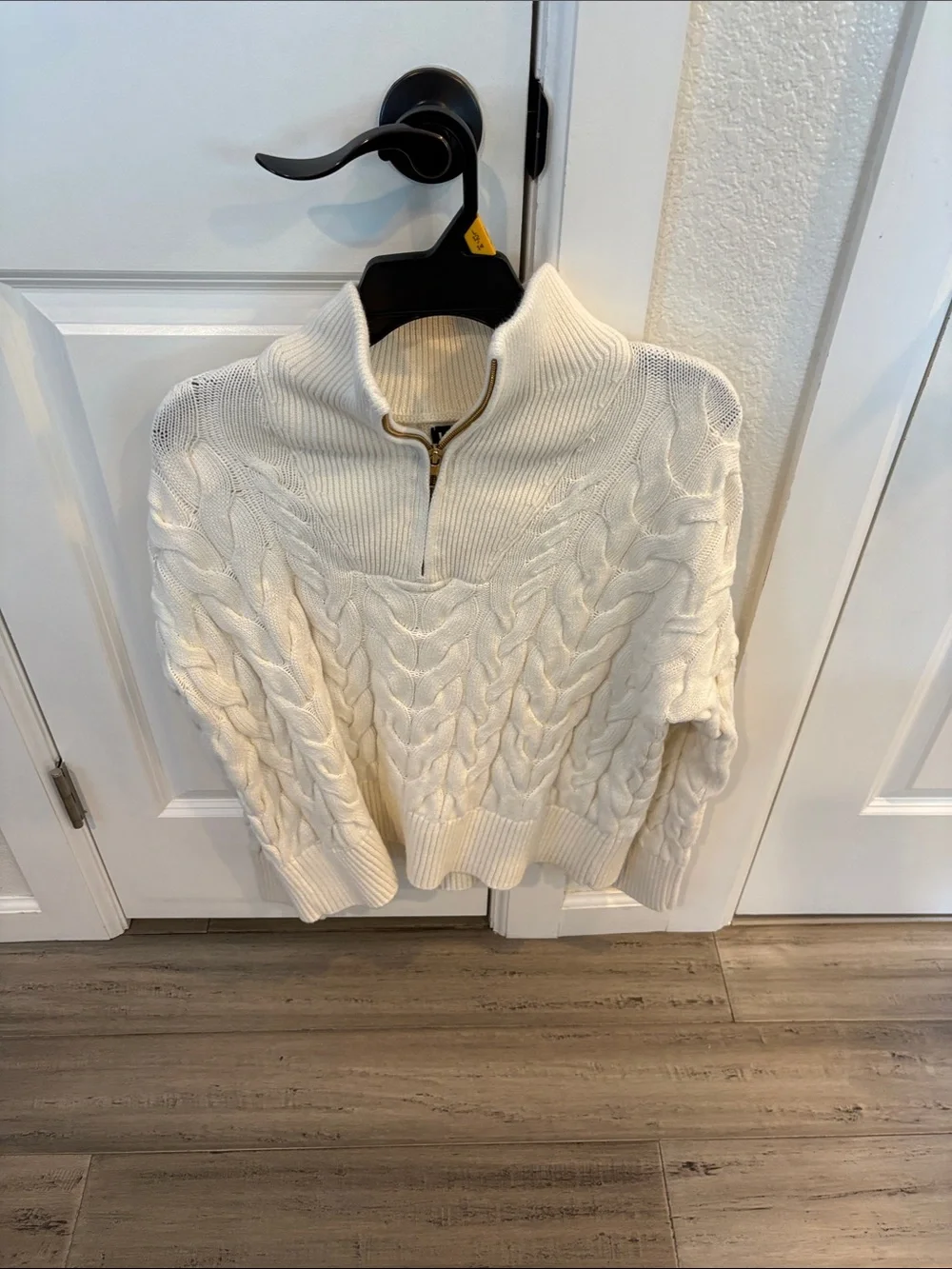 Lands' End Cream Cable-Knit Half-Zip Turtleneck Sweater